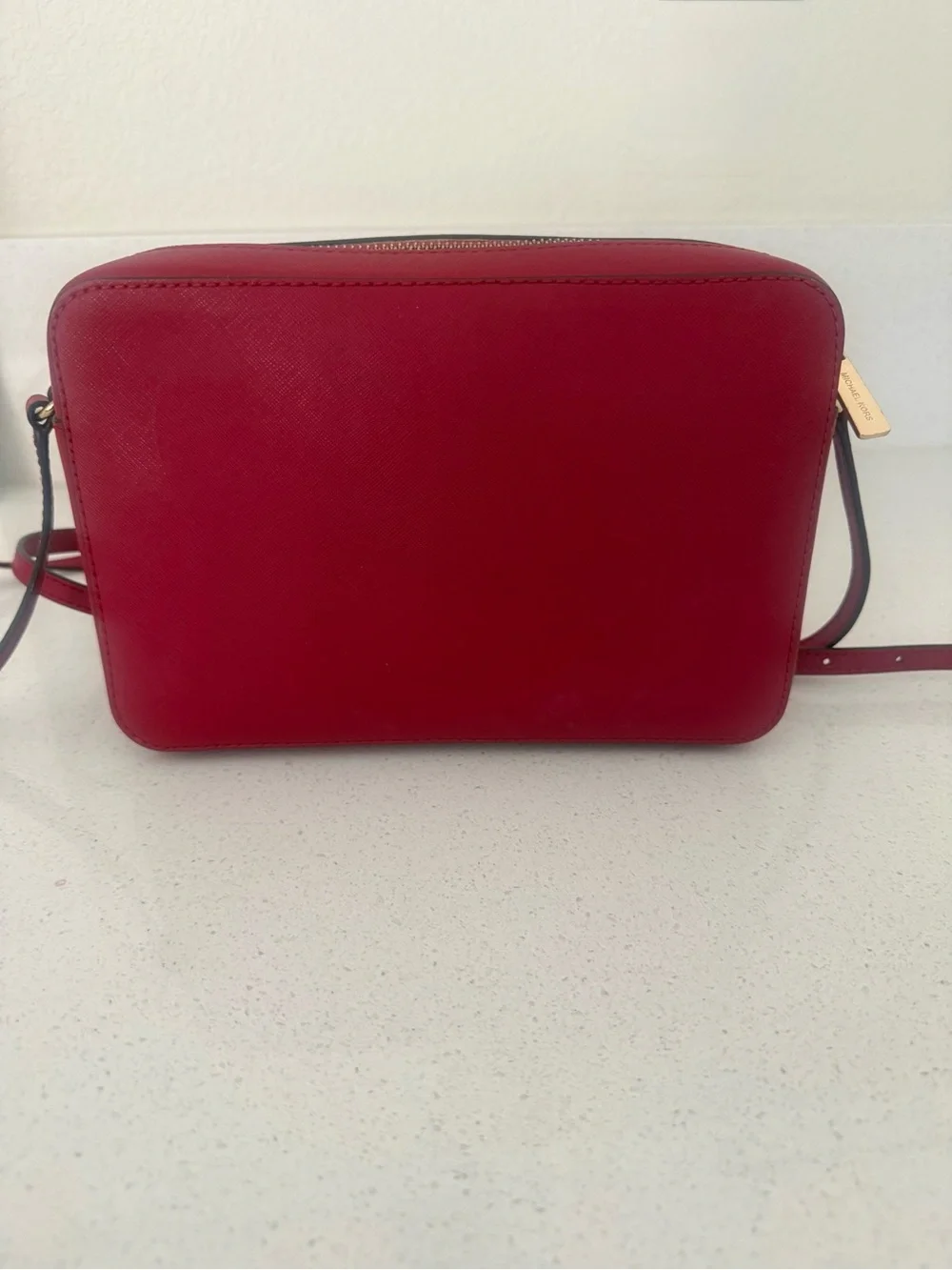 Michael Kors Red Sandrine Safffiano Leather Crossbody with Gold Studs